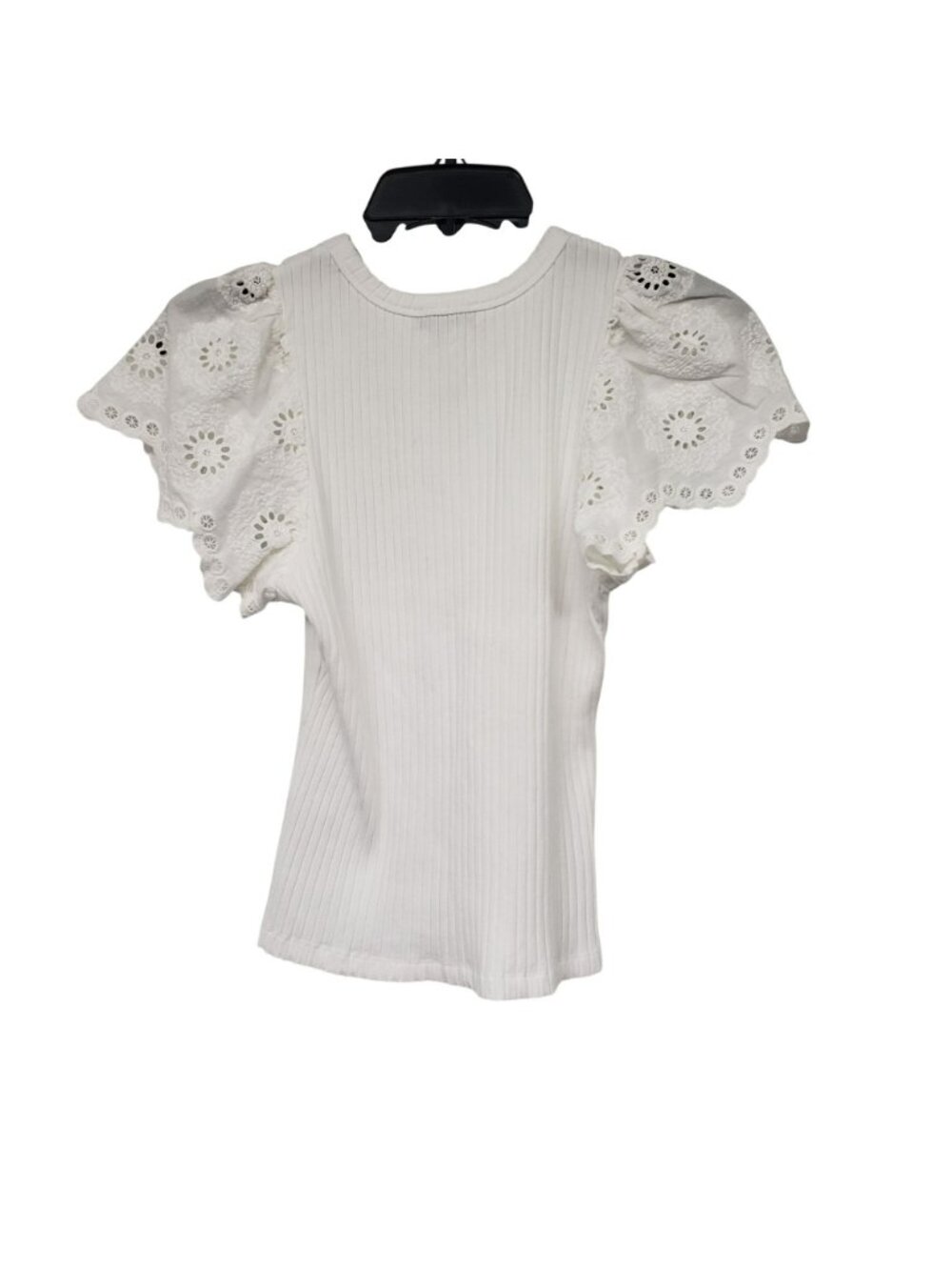 Rails Reza White Ribbed Blouse Eyelet Lace Flutter Sleeve Womens S Girly Western - Picture 8 of 11
